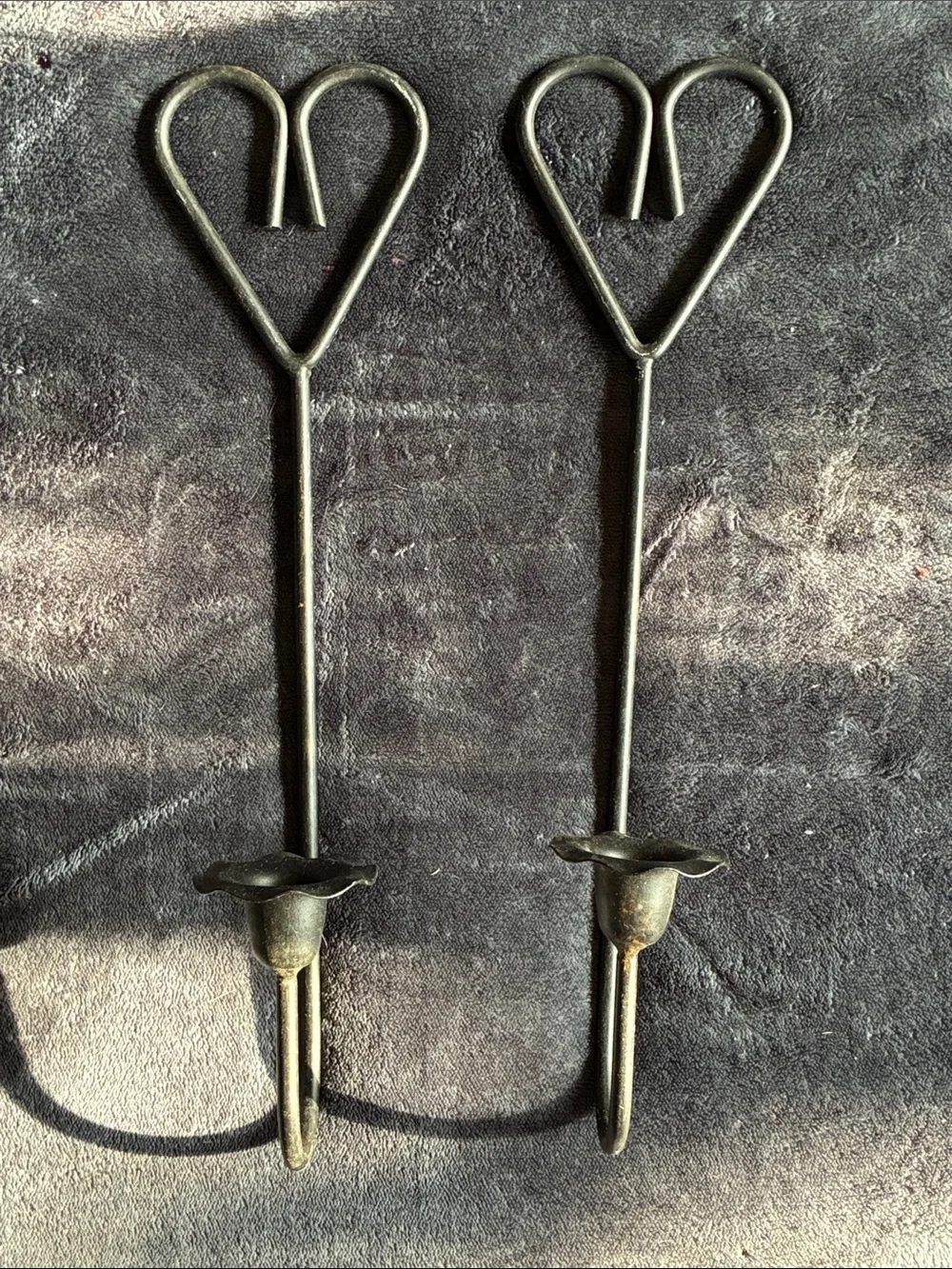 Vintage Heart-Shaped Black Metal Wall Candle Holders - Set of 2